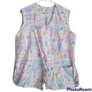 Pink and Blue Sleeveless Top with Watercolor Effect & Snap Up Size Large